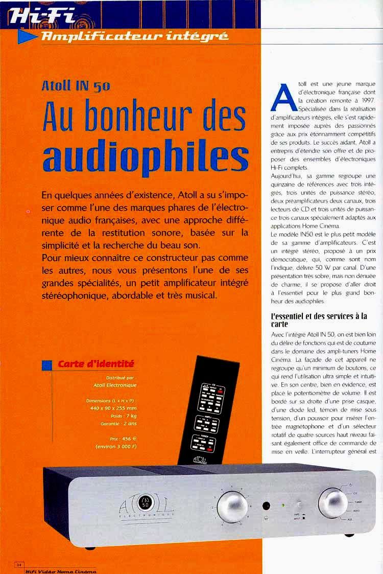 Audio On Line banc d'essai de l'ampli préampli Atoll IN50