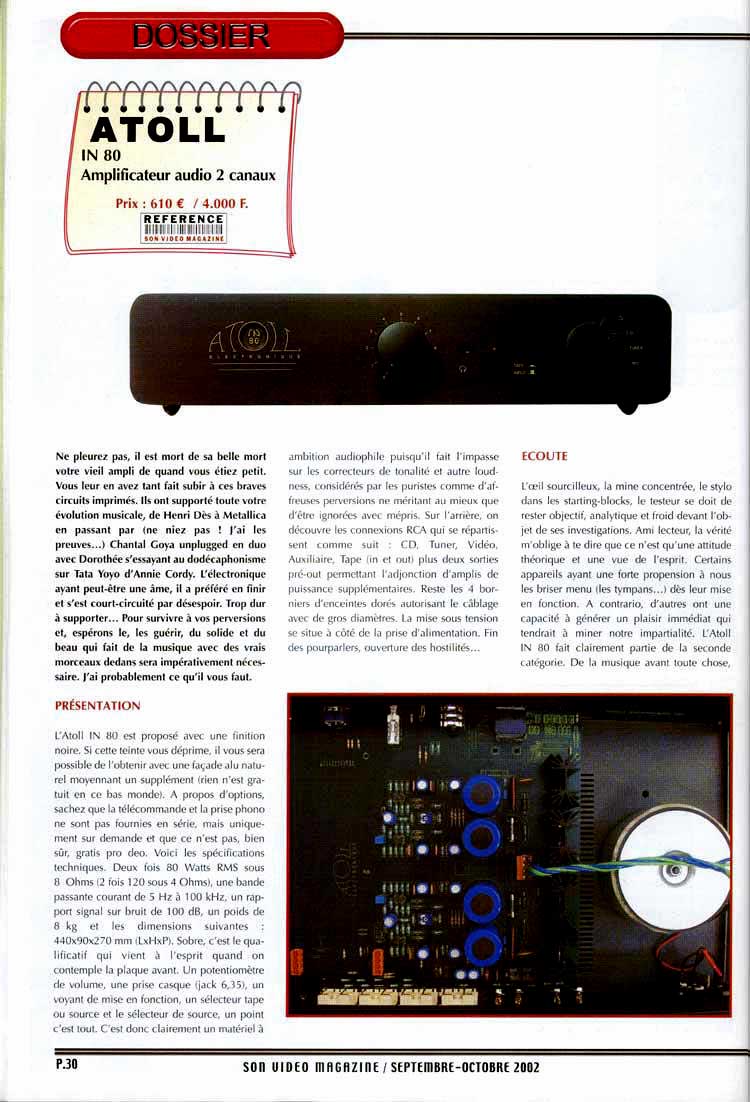 Audio On Line - banc d'essai de l'ampli préampli Atoll IN80